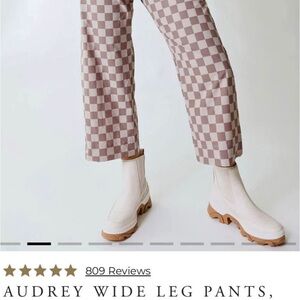 Audrey Wide Leg Pants - Brown Checkered Small Petite